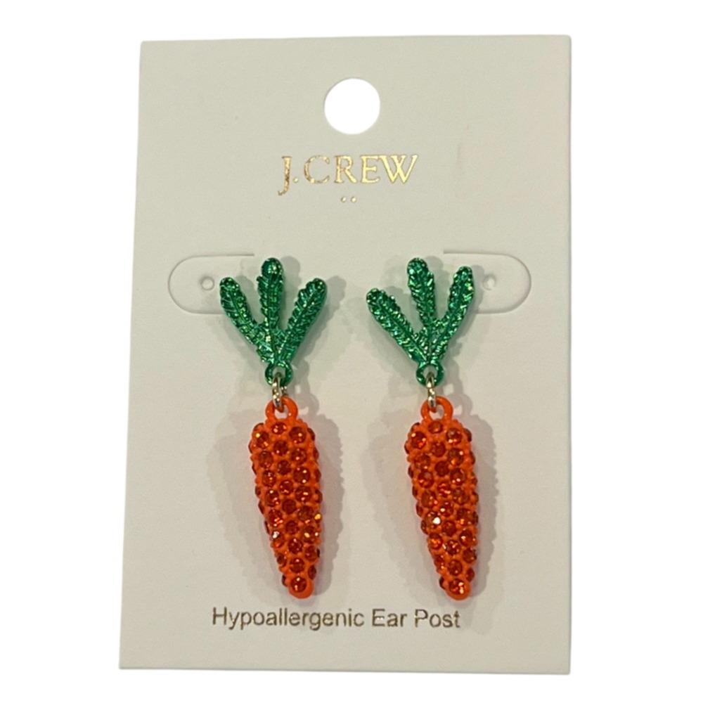 NWT J. Crew Orange & Green Pavé Carrot Earrings